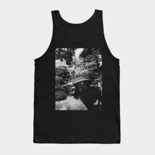 Black and White Shot of Small Bridge in Japanese Garden Tank Top